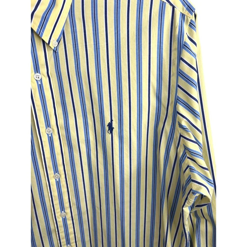 Ralph Lauren Custom Fit Yellow & Blue Striped Button-Down Shirt - Picture 5 of 9